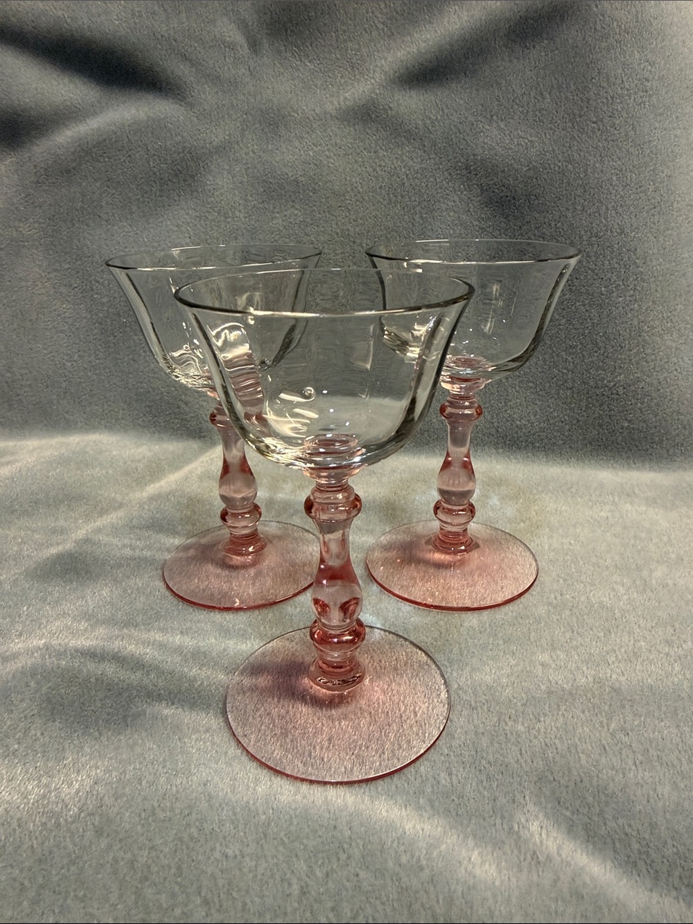 Glastonbury Lotus 27P, Pink Stem Clear Bowl, Cordials set of 3